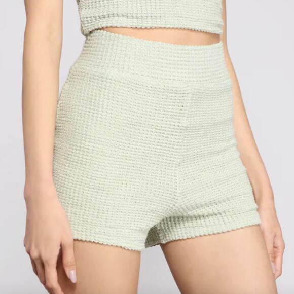 Windsor S Sage Green Waffle Knit High Rise Fitted Cheeky Shorts - Picture 2 of 7